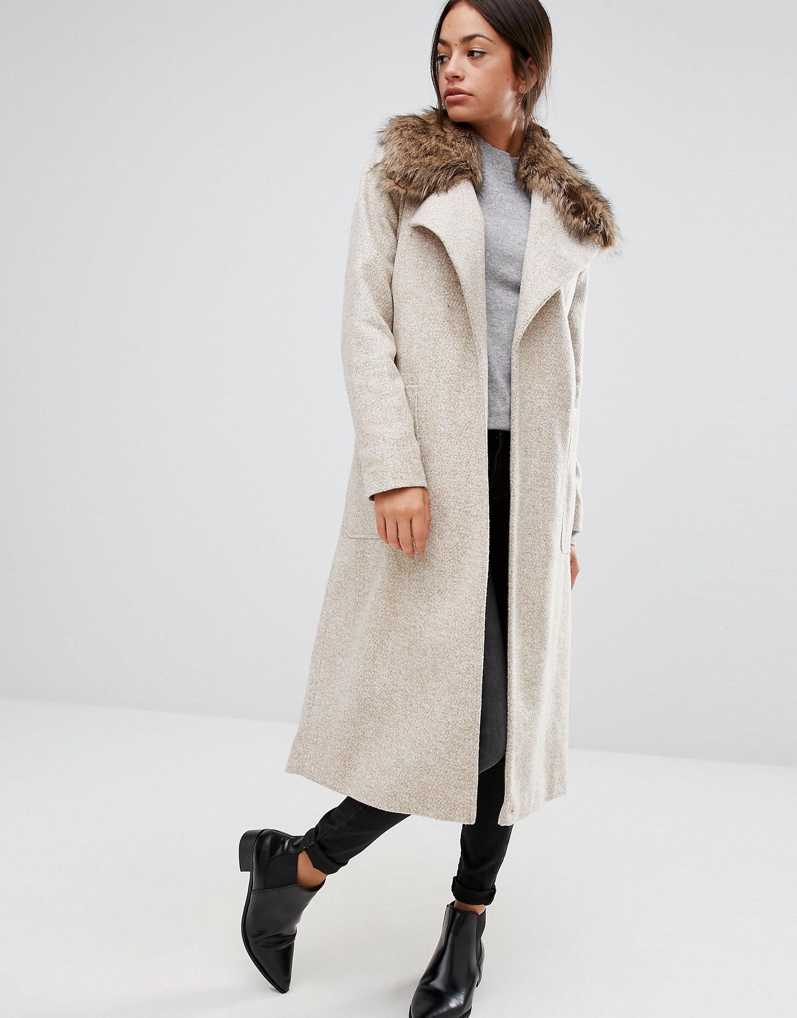 New Look Faux Fur Belted Maxi Coat