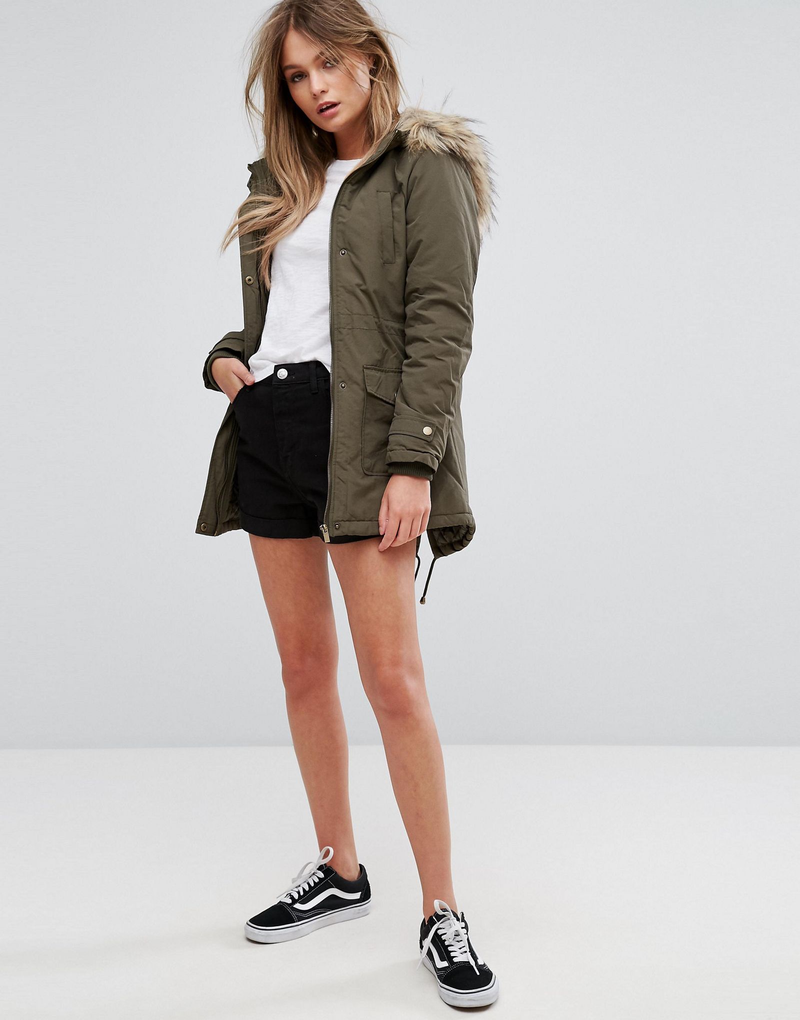 New Look Faux Fur Hooded Short Parka