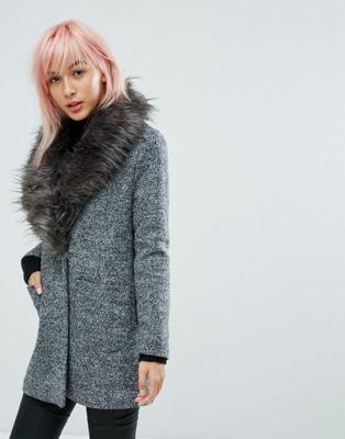New Look Faux Fur Shawl Collar Tailored Coat