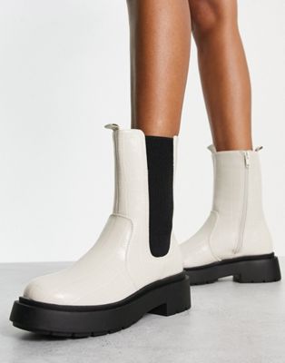 flat high ankle croc chelsea boot in off white