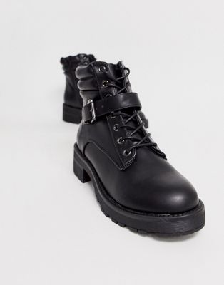 flat hiker boots in black
