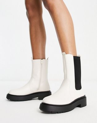 high ankle pull on chelsea boot in off white