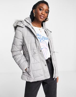 New Look hooded puffer jacket in gray - Click1Get2 Mega Discount