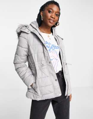 New Look hooded puffer jacket in gray - Click1Get2 Price Drop