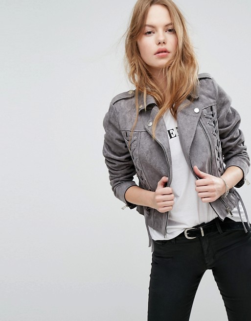 New Look Lace Up Suedette Biker Giacca Donna 