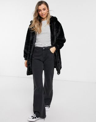 New Look longline faux fur hooded jacket in black - Click1Get2 Sale