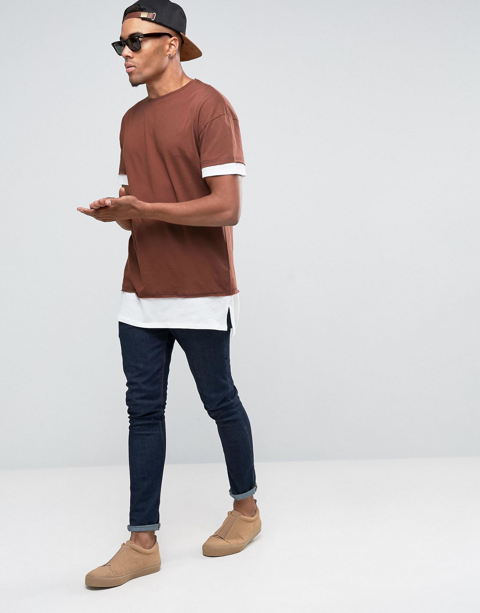 New Look Longline Layered T-Shirt In Rust