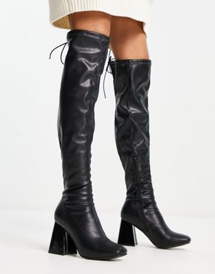 over knee heeled boots in black