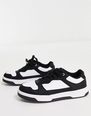 panelled contrast trainers in black & white
