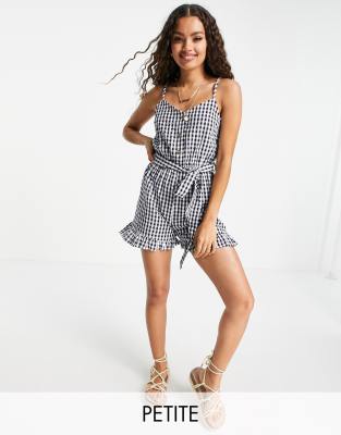 New Look Petite belted romper in blue gingham check - Click1Get2 Half Price