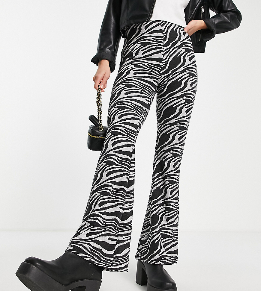 New Look Petite marble print flare trousers in black