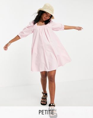 New Look Petite square neck shirred back mini dress in mid pink - Click1Get2 Black Friday