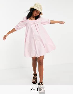 New Look Petite square neck shirred back mini dress in mid pink - Click1Get2 Offers