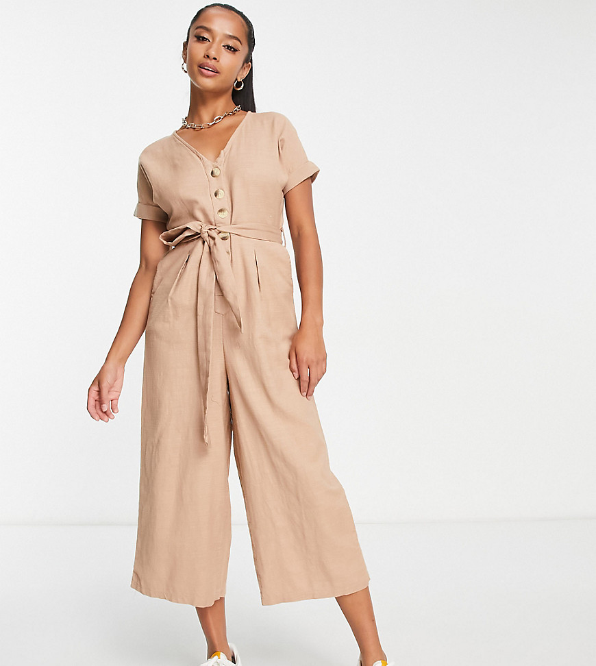 New Look Petite utility jumpsuit in stone-White