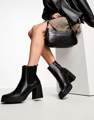 platform heeled chunky chelsea boot in black