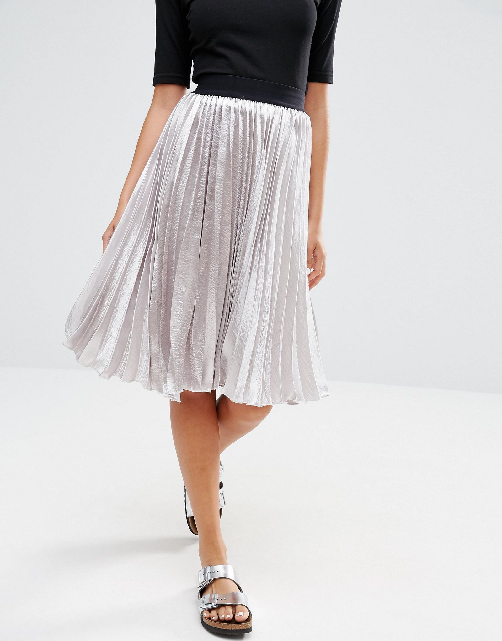 New Look Satin Pleat Midi Skirt