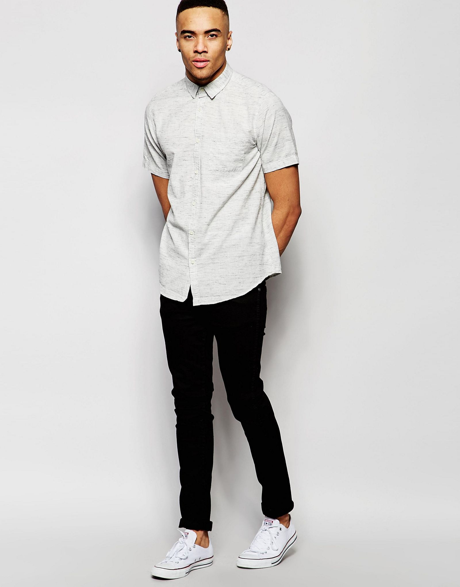 New Look Short Sleeve Shirt With Cream Pattern In Regular Fit