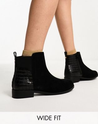 Wide Fit flat chelsea boot in black