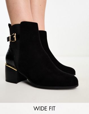 Wide Fit heeled chelsea boots with hardware in black