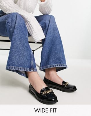 Wide Fit patent snaffle loafer in black