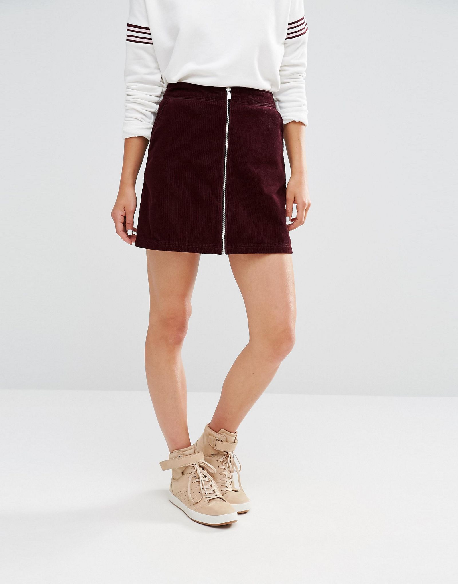 New Look Zip Front Cord Mini Skirt