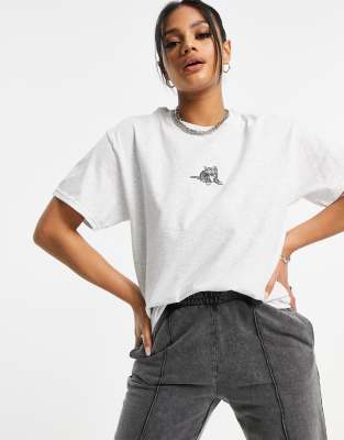 New Love Club oversized t-shirt with embroidered kitten in gray - Click1Get2 Price Drop
