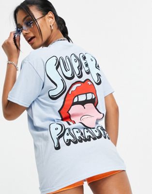 New Love Club oversized T-shirt with graphic back print in blue - Click1Get2 Promotions