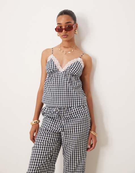 Nia kendra gingham cami top in navy - view 1