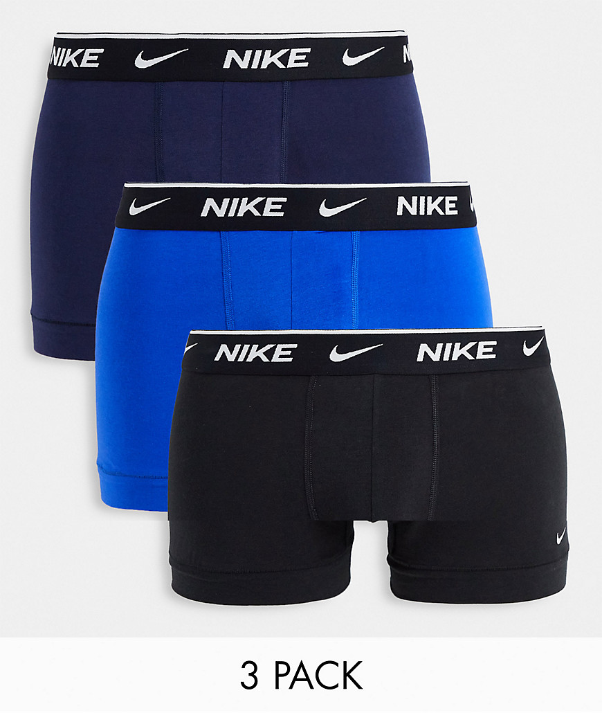 Nike 3 pack cotton stretch trunks in black/navy/blue-Multi