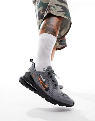 Air Max 270 stacked swoosh trainers in grey, black and orange