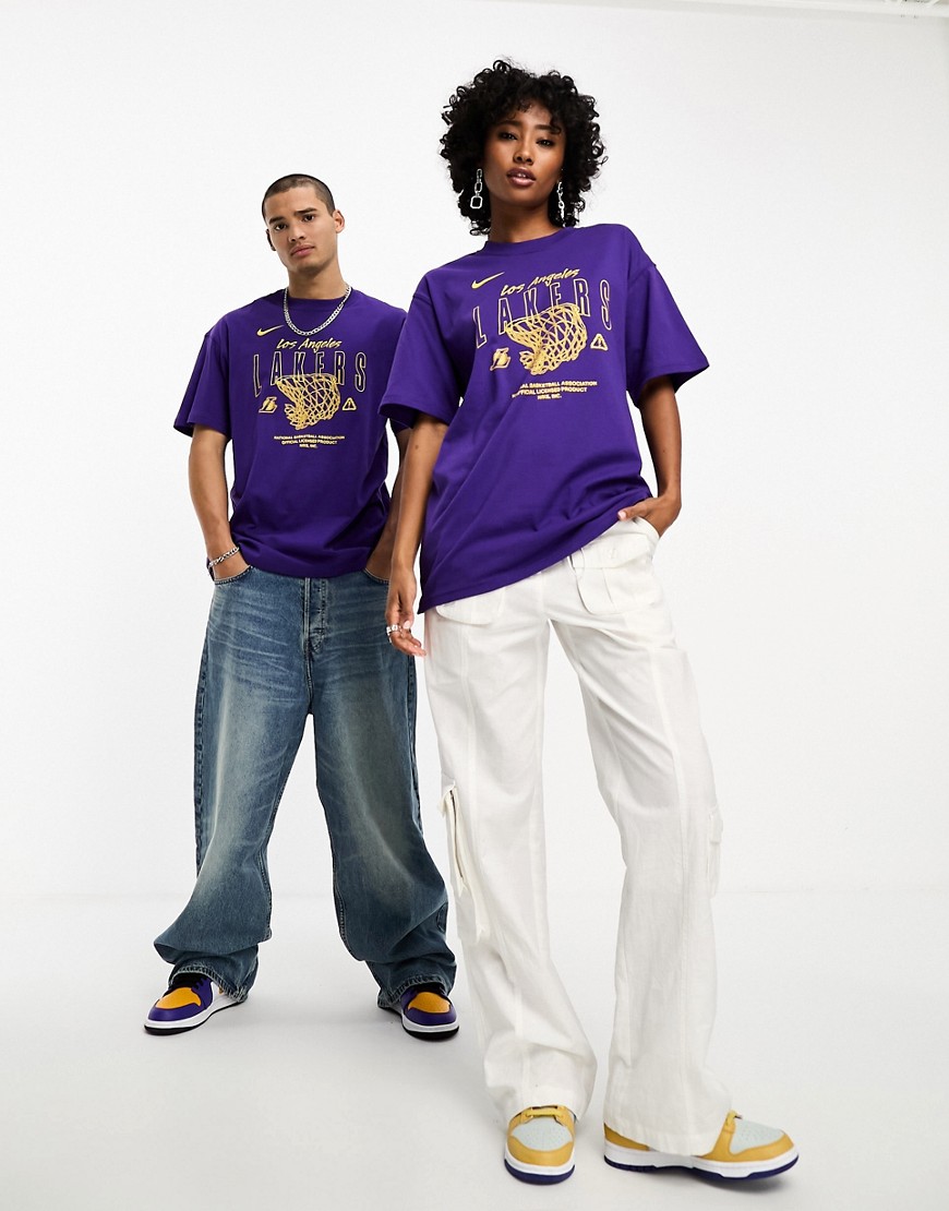 Nike Basketball NBA LA Lakers unisex net graphic t-shirt in field purple