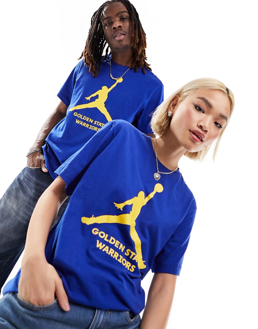 Nike Basketball NBA Unisex Golden State Warriors logo t-shirt in navy and yellow-Blue