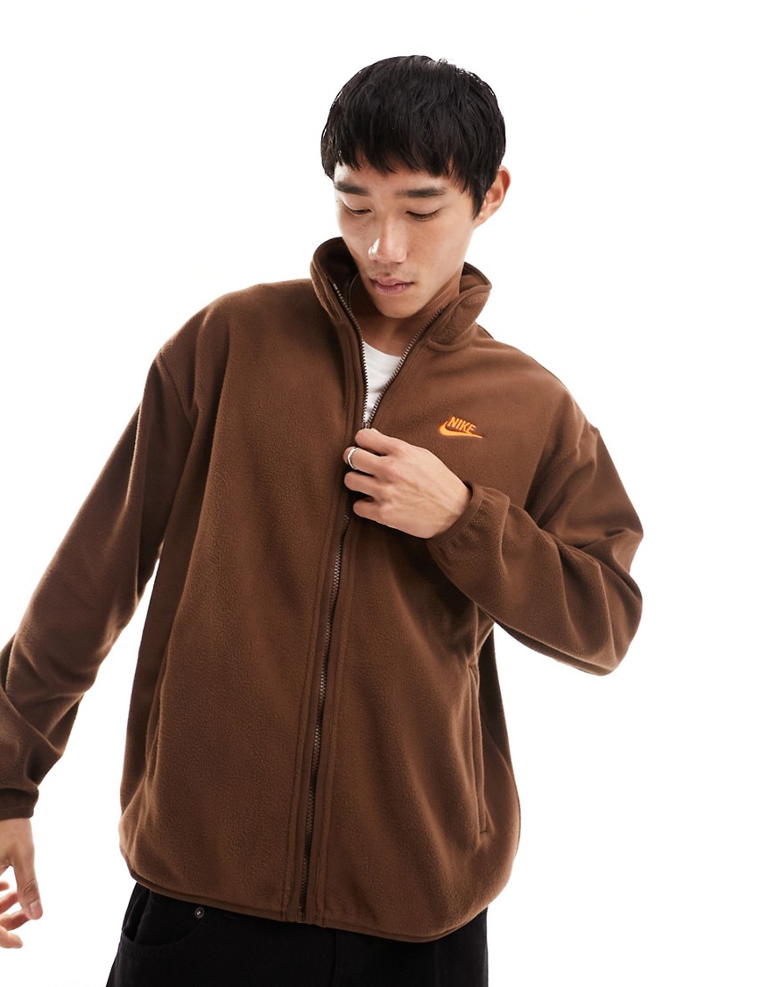 Nike Club fleece zip thru jacket in brown
