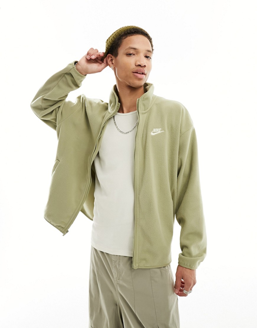 Nike Club fleece zip thru jacket in olive green