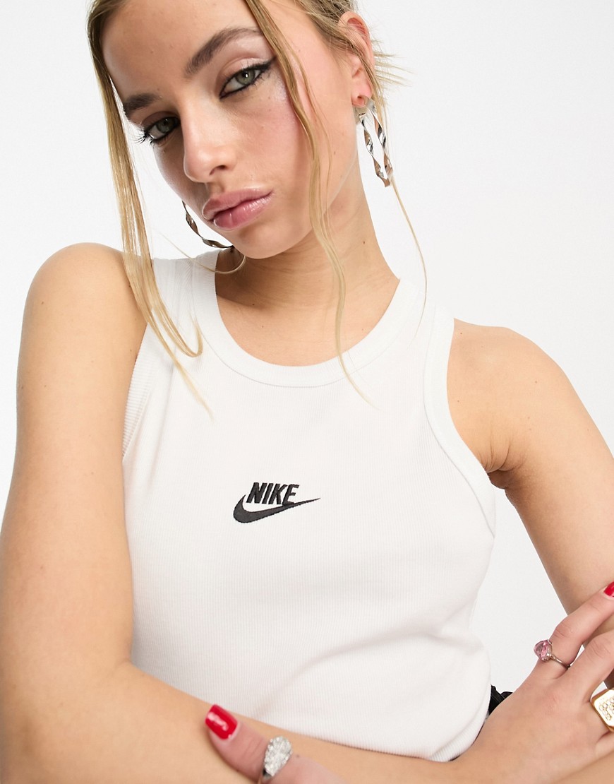 Nike Dance mini swoosh rib vest in white