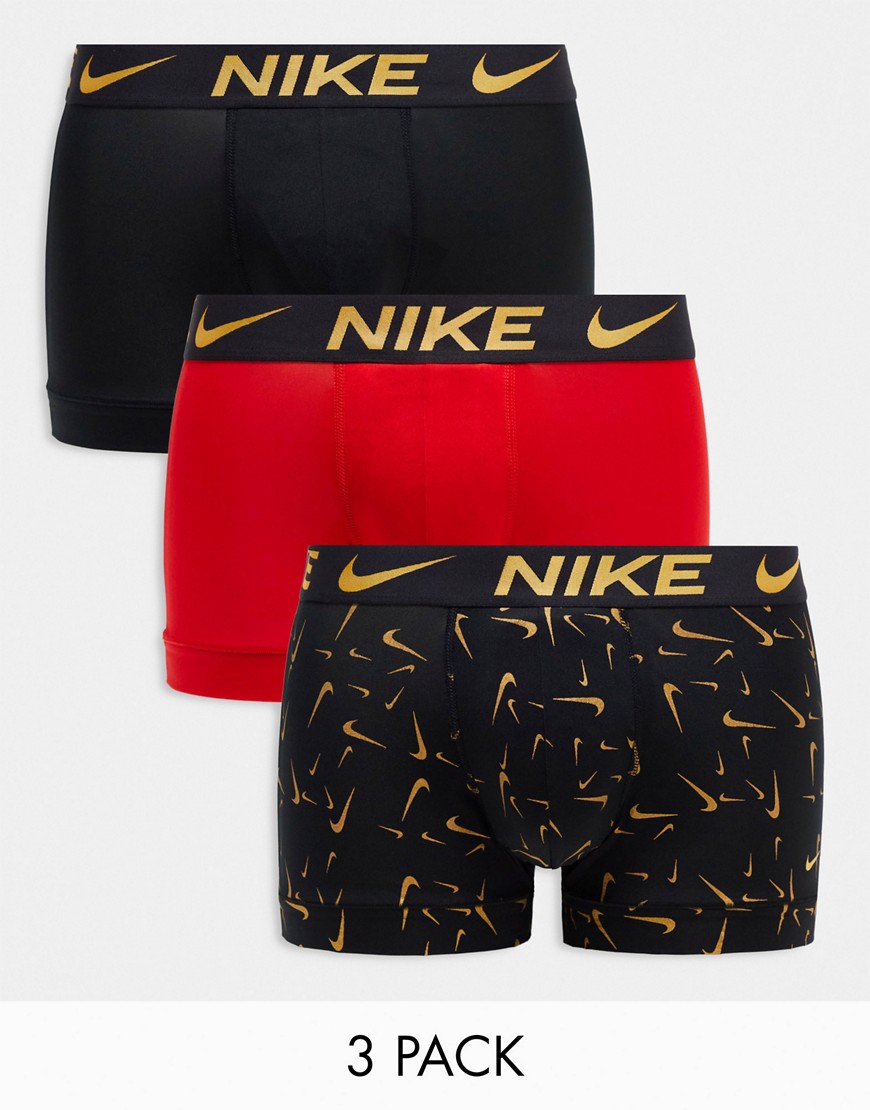 Nike Dri-Fit Essential Microfibre briefs 3 pack in black/red/gold-Multi