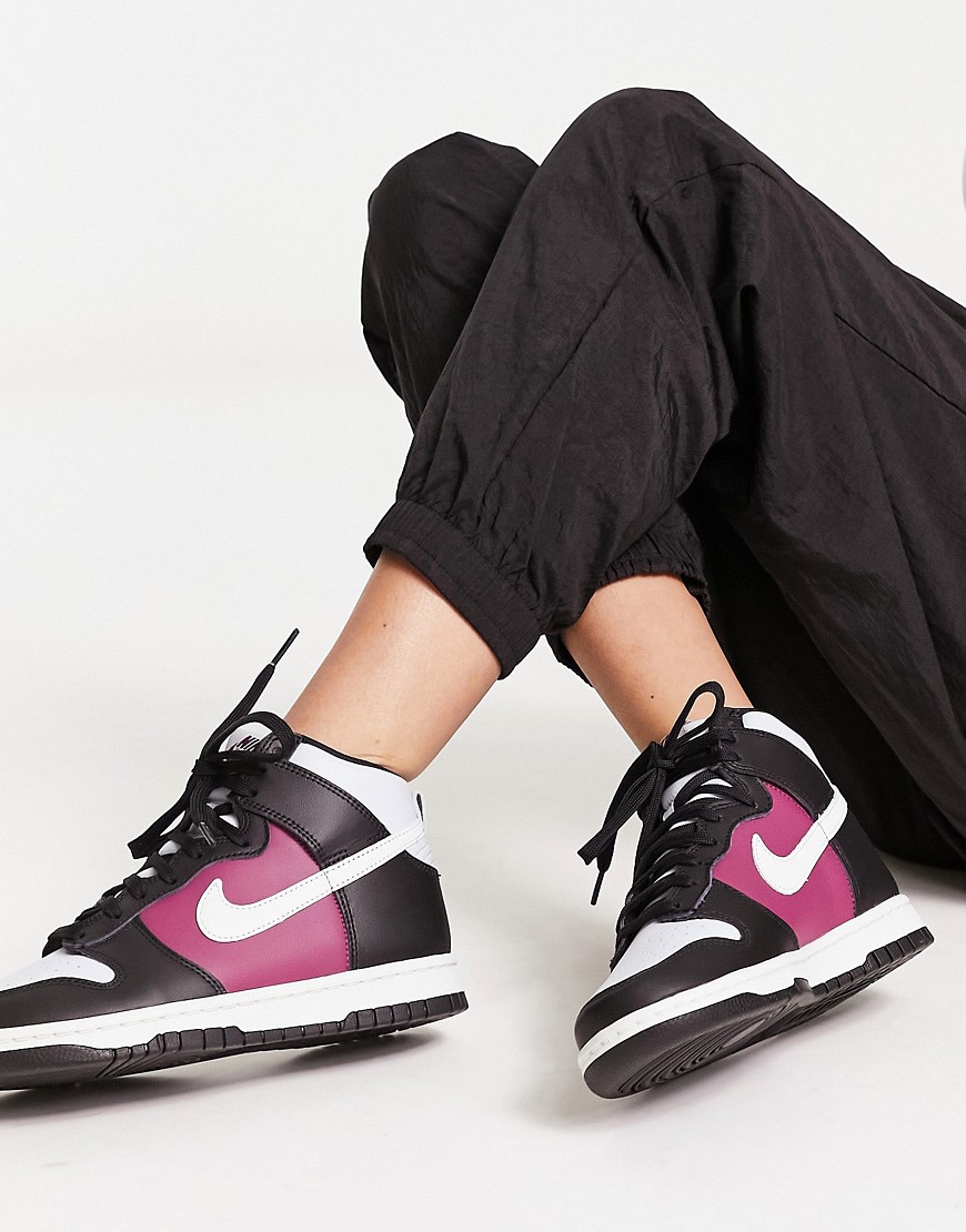 Nike Dunk High top trainers in black and rosewood
