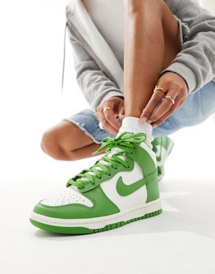 Dunk high trainers in white and chlorophyll green