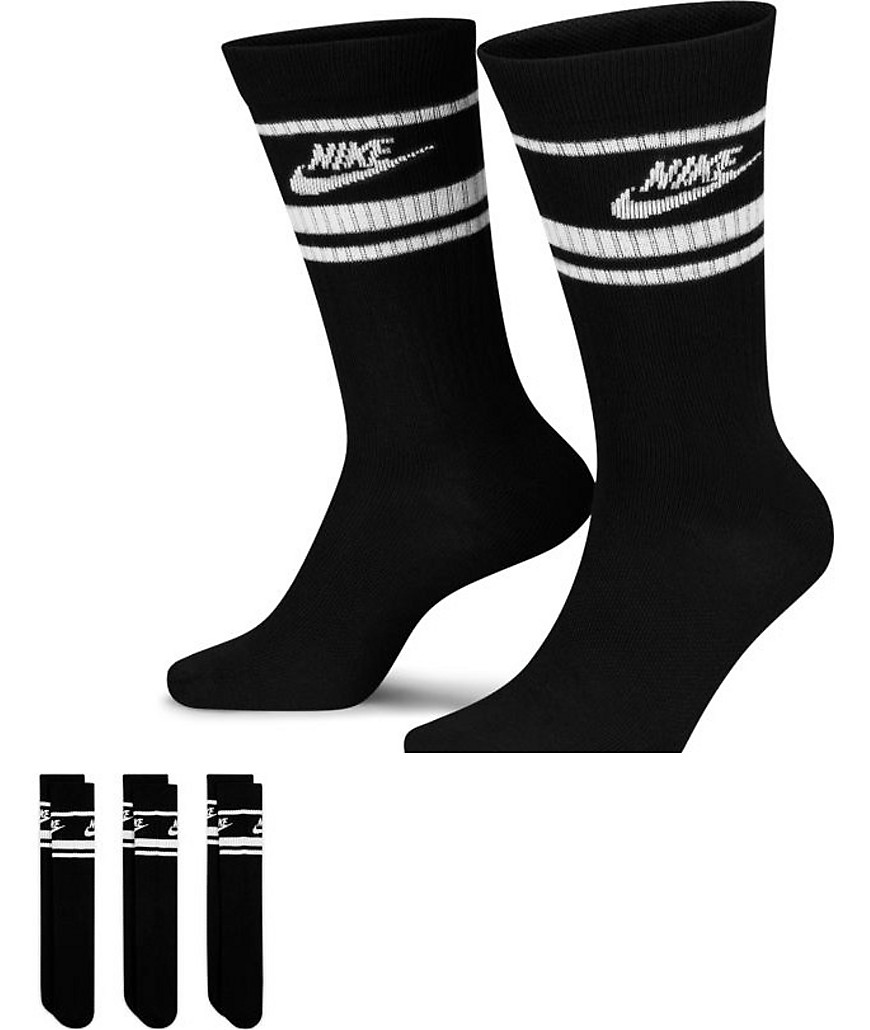 Nike Essential 3 pack socks in black/white