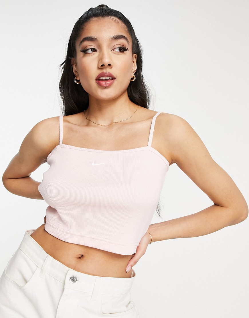 Nike Essential mini swoosh ribbed cropped cami in light pink