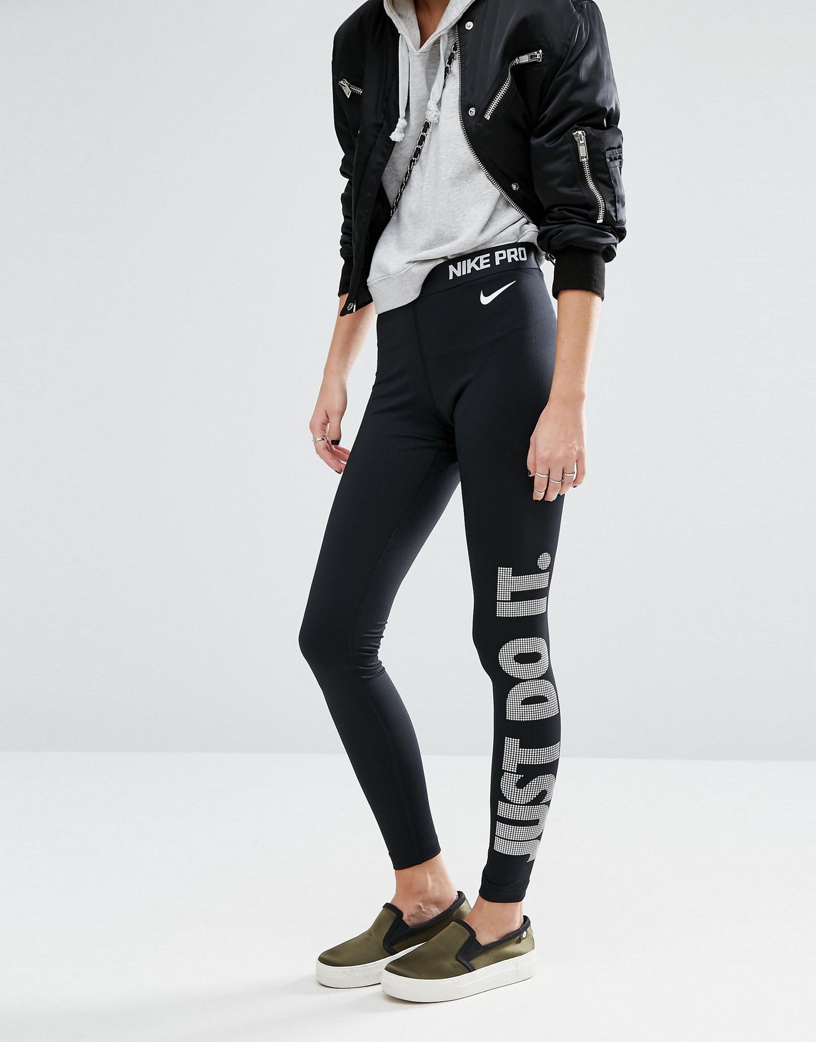 Nike Just Do It Leggings With Logo Waistband In Black