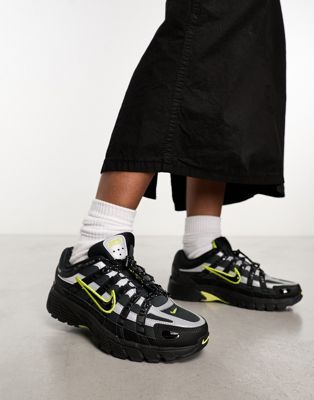 P-6000 unisex trainers in black and voltage green