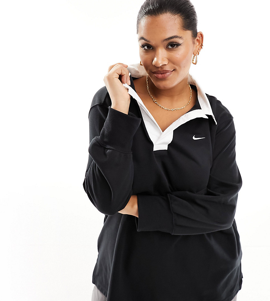 Nike Plus essential oversized long sleeve polo top in black