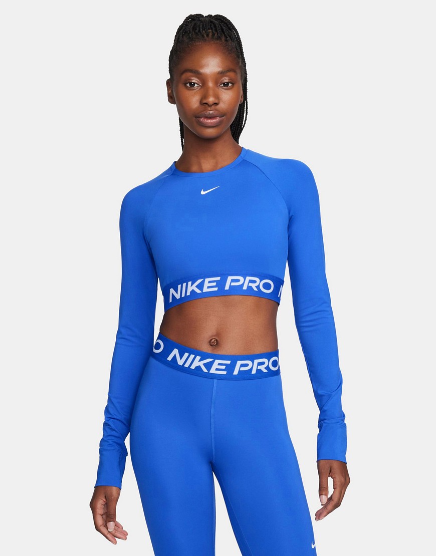 Nike Pro Training Dri-FIT 365 long sleeve crop top in hyper royal blue