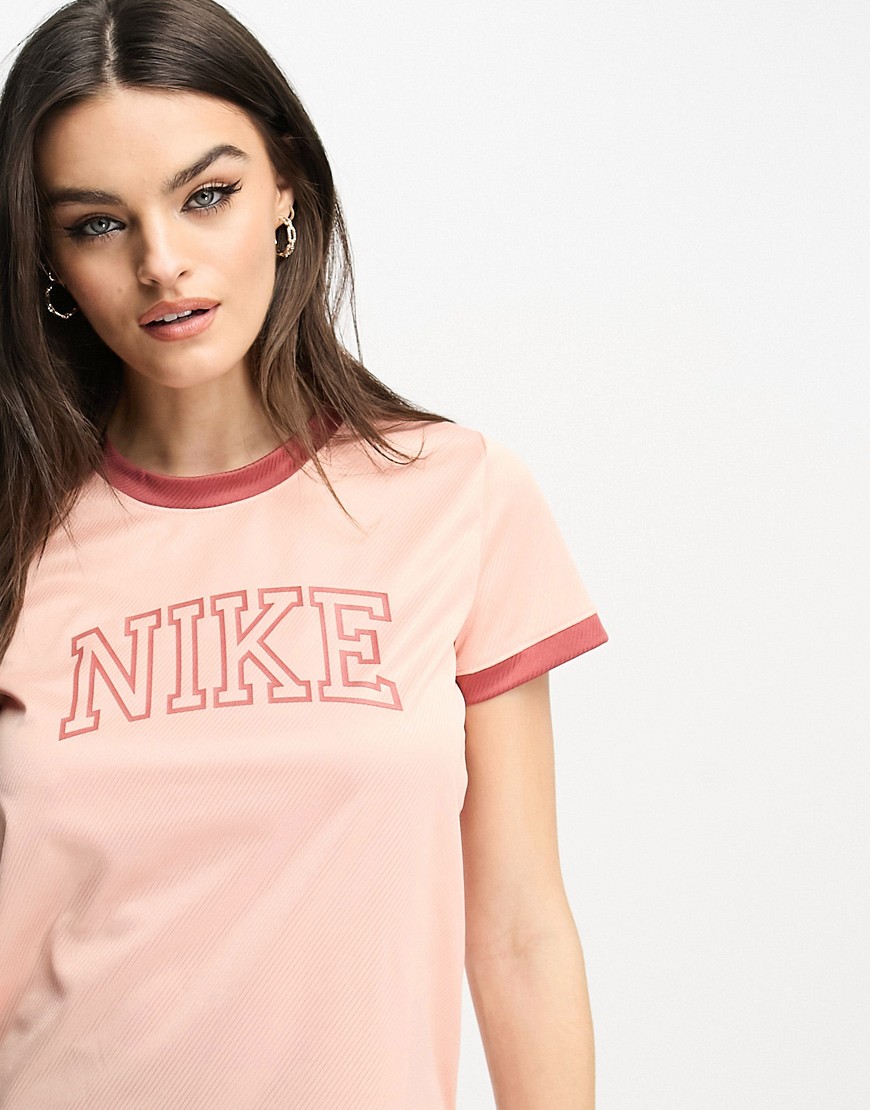 Nike Running Swoosh Run Dri-FIT collegiate logo t-shirt in pink