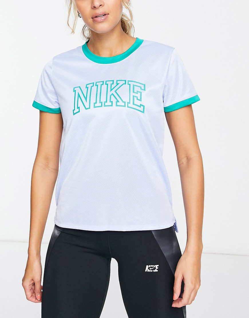 Nike Running Swoosh Run heritage logo t-shirt in blue and green