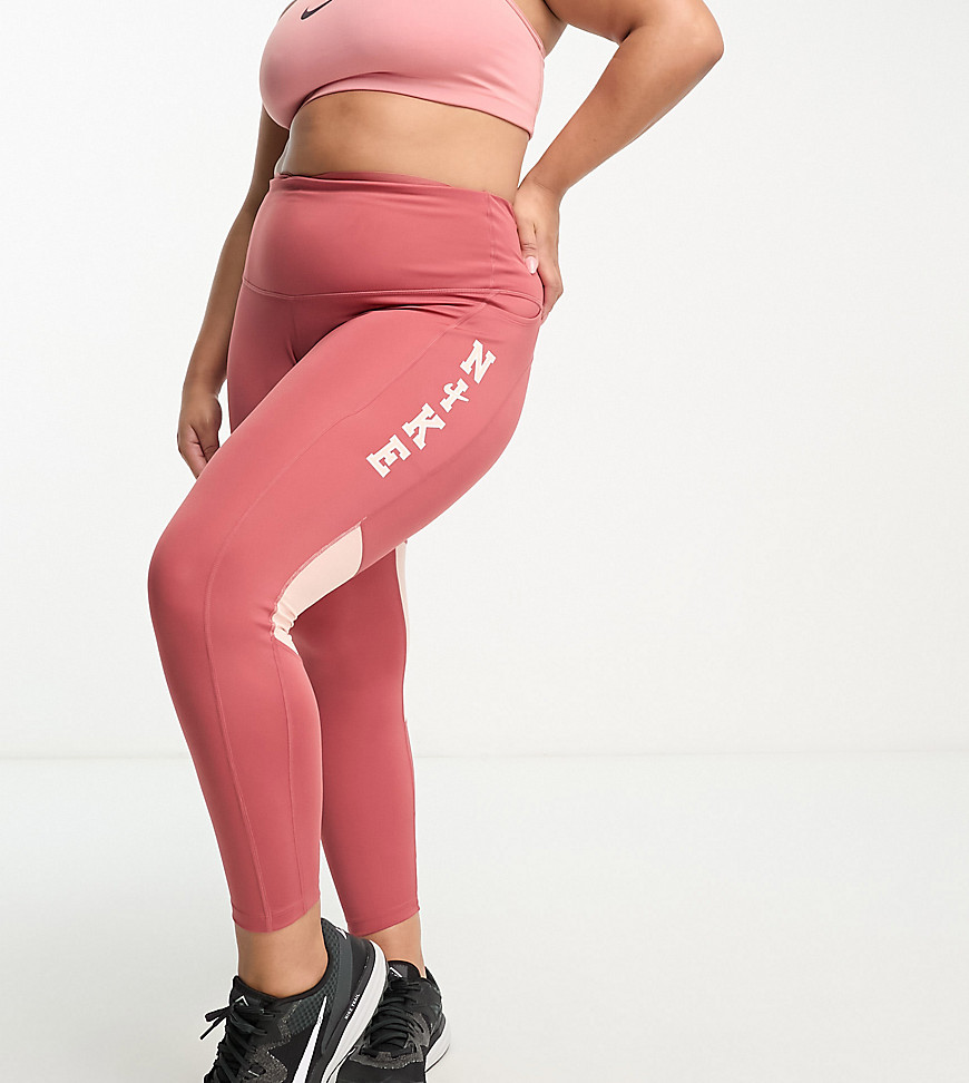 Nike Running Swoosh Run Plus Fast Dri-FIT collegiate logo midrise 7/8 leggings in pink