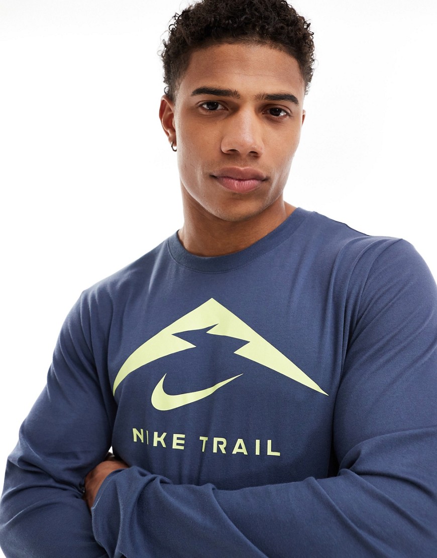 Nike Running Trail Dri-Fit graphic long sleeve t-shirt in navy-Blue