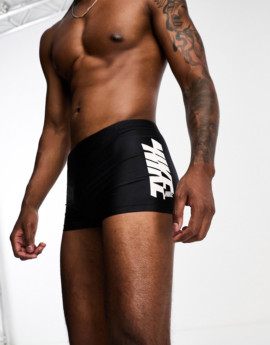 Nike Swimming tight performance graphic print swim trunks in black
