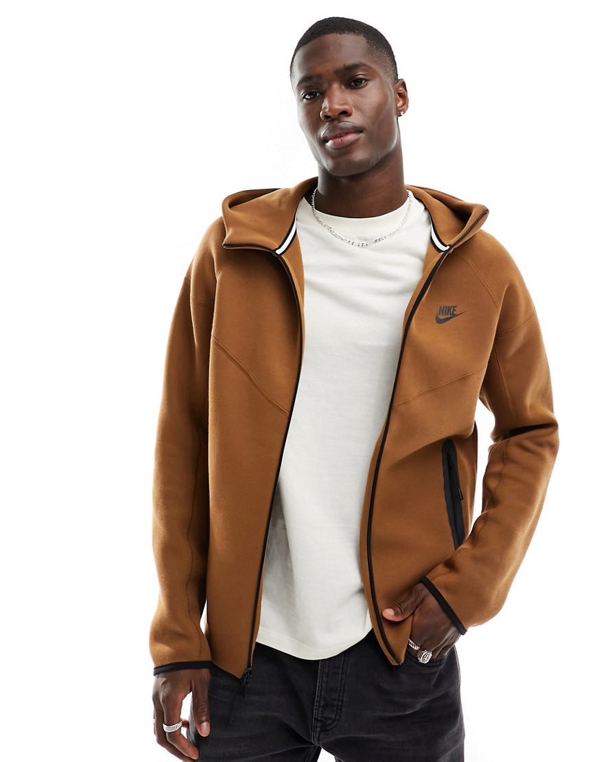 Nike Tech Fleece zip thru hoodie in tan-Brown